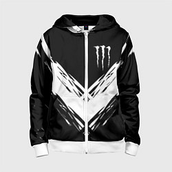 Толстовка на молнии детская Monster energy белые полосы, цвет: 3D-белый