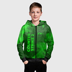 Толстовка на молнии детская Counter Strike 2 - green gradient вертикально, цвет: 3D-черный — фото 2