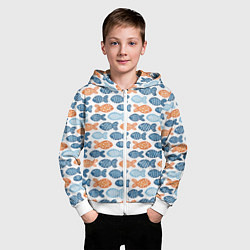 Толстовка на молнии детская Разноцветные рыбы на белом, цвет: 3D-белый — фото 2