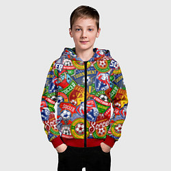 Толстовка на молнии детская Футбольные лиги паттерн, цвет: 3D-красный — фото 2