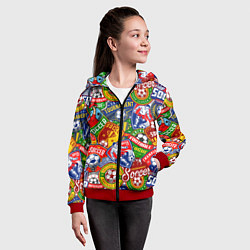 Толстовка на молнии детская Футбольные лиги паттерн, цвет: 3D-красный — фото 2