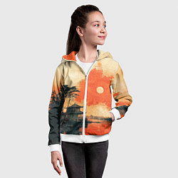 Толстовка на молнии детская Рыбацкий дом на закате, цвет: 3D-белый — фото 2