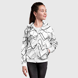 Толстовка на молнии детская Белый с серыми волнистыми полосами, цвет: 3D-белый — фото 2