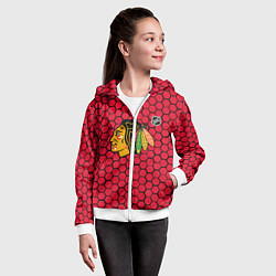 Толстовка на молнии детская Чикаго Блэкхокс - красные соты, цвет: 3D-белый — фото 2