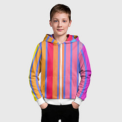 Толстовка на молнии детская Теплые цветные полосы, цвет: 3D-белый — фото 2