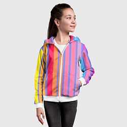 Толстовка на молнии детская Теплые цветные полосы, цвет: 3D-белый — фото 2