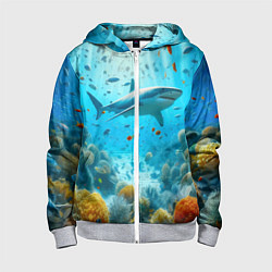 Детская толстовка на молнии Белая акула в коралловом рифе