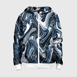 Толстовка на молнии детская Тёмно-синий искажённая абстракция, цвет: 3D-белый