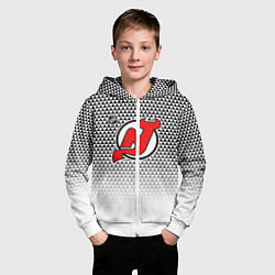 Толстовка на молнии детская Нью Джерси Девилз - геометрический градиент, цвет: 3D-белый — фото 2