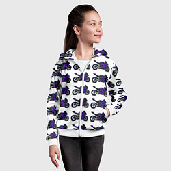 Толстовка на молнии детская Motorcycle purple gloss, цвет: 3D-белый — фото 2