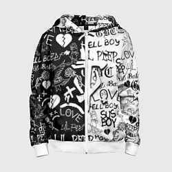 Толстовка на молнии детская Doom x liil peep pattern black, цвет: 3D-белый