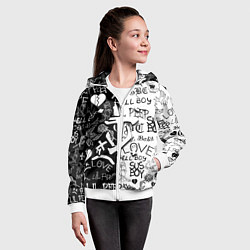 Толстовка на молнии детская Doom x liil peep pattern black, цвет: 3D-белый — фото 2