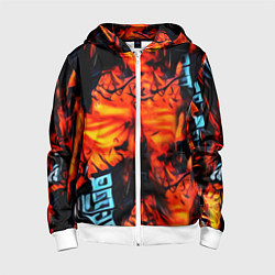 Толстовка на молнии детская Абстрактная текстура рыжего пламени, цвет: 3D-белый