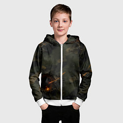 Толстовка на молнии детская Огненные следы от пуль на камуфляже, цвет: 3D-белый — фото 2