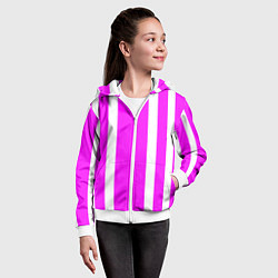 Толстовка на молнии детская Color white pink stripes, цвет: 3D-белый — фото 2