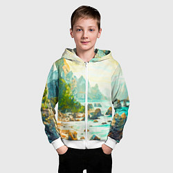 Толстовка на молнии детская Художественный пейзаж море скалы, цвет: 3D-белый — фото 2