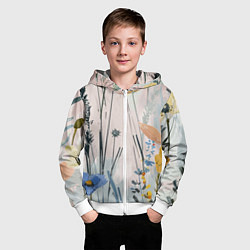 Толстовка на молнии детская Цветы полевые, цвет: 3D-белый — фото 2