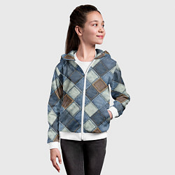 Толстовка на молнии детская Джинсовый пэчворк ромбовый узор, цвет: 3D-белый — фото 2