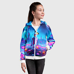 Толстовка на молнии детская Бендер на сказочной неоновой грибной планете - ней, цвет: 3D-белый — фото 2