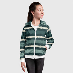 Толстовка на молнии детская Полосы зигзагообразные зеленые, цвет: 3D-белый — фото 2
