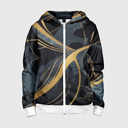 Толстовка на молнии детская Мраморный узор с золотыми полосками, цвет: 3D-белый