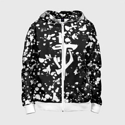 Толстовка на молнии детская Дум белые брызги красок, цвет: 3D-белый