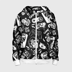 Толстовка на молнии детская Retro gamer pattern, цвет: 3D-белый