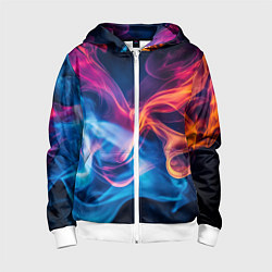 Толстовка на молнии детская Цветной огонь, цвет: 3D-белый