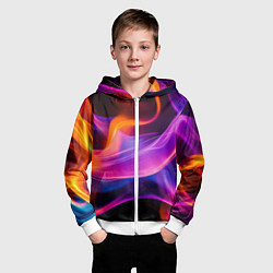 Толстовка на молнии детская Разноцветный неоновый огонь, цвет: 3D-белый — фото 2