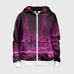 Толстовка на молнии детская Городской пейзаж неоновый киберпанк, цвет: 3D-белый