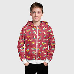 Толстовка на молнии детская Мозаика из шестиугольников на розовом, цвет: 3D-белый — фото 2