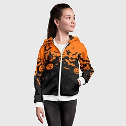 Толстовка на молнии детская Хэллоуин тыквы и призраки, цвет: 3D-белый — фото 2