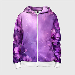 Толстовка на молнии детская Волшебные цветы в фиолетовой дымке, цвет: 3D-белый