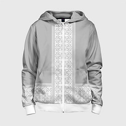 Толстовка на молнии детская Славянский узор на сером - вышиванка рубаха, цвет: 3D-белый