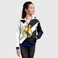 Толстовка на молнии детская Реал Мадрид черно белые полосы, цвет: 3D-синий — фото 2