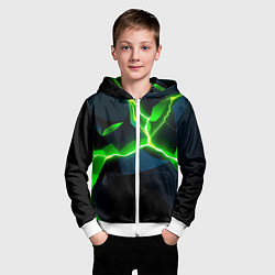 Толстовка на молнии детская Neon green glow, цвет: 3D-белый — фото 2