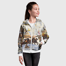 Толстовка на молнии детская Русская тройка зимой - картина Масленица Кустодиев, цвет: 3D-белый — фото 2