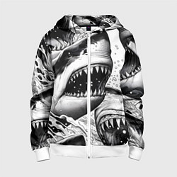 Толстовка на молнии детская Белая акула - стая, цвет: 3D-белый