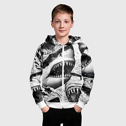 Толстовка на молнии детская Белая акула - стая, цвет: 3D-белый — фото 2