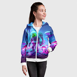 Толстовка на молнии детская Шрек бравый космонавт на планете неоновых грибов, цвет: 3D-белый — фото 2