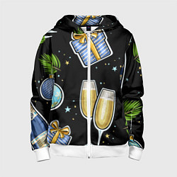 Толстовка на молнии детская Новогодний вайб, цвет: 3D-белый