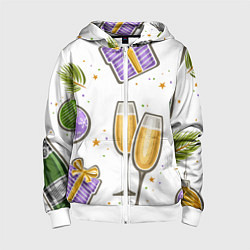 Толстовка на молнии детская Новогодний вайб, цвет: 3D-белый