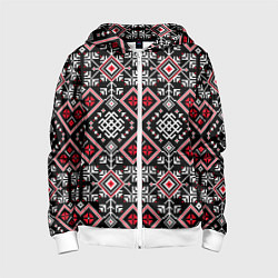 Толстовка на молнии детская Славянский орнамент обережный, цвет: 3D-белый