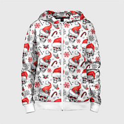 Толстовка на молнии детская Новогодние черепа, цвет: 3D-белый