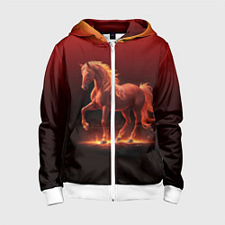 Толстовка на молнии детская Узор с конем огнем, цвет: 3D-белый
