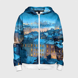 Толстовка на молнии детская Крыши зимнего Питера, цвет: 3D-белый