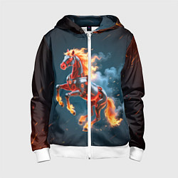 Толстовка на молнии детская Огненная лошадь киборг, цвет: 3D-белый