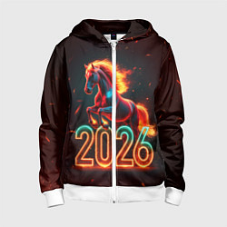 Толстовка на молнии детская Светящаяся лошадь 2026, цвет: 3D-белый