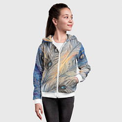 Толстовка на молнии детская Синие перья с самоцветами, цвет: 3D-белый — фото 2