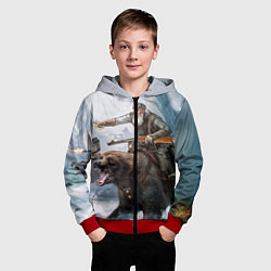 Толстовка на молнии детская Русский воин на медведе, цвет: 3D-красный — фото 2